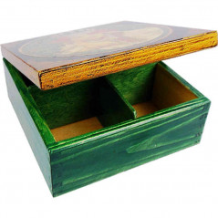 Drewniane pudełko na herbatę ozdobione metodą decoupage