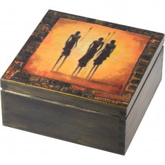 Pięknie ozdobione pudełko na herbatę Afrykańscy wojownicy z dzidami