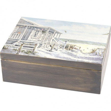 Pięknie ozdobione pudełko na herbatę Domek nad morzem
