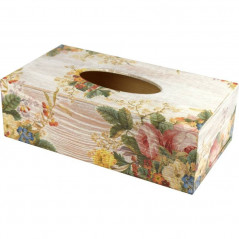 Drewniany chustecznik, prostokątne pudełko na chusteczki, ozdobione kwiatami