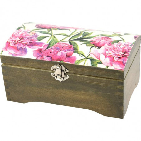 Trunk with peony flowers stand