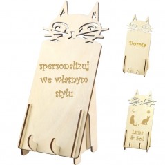 Phone stand with a kitty and engraving