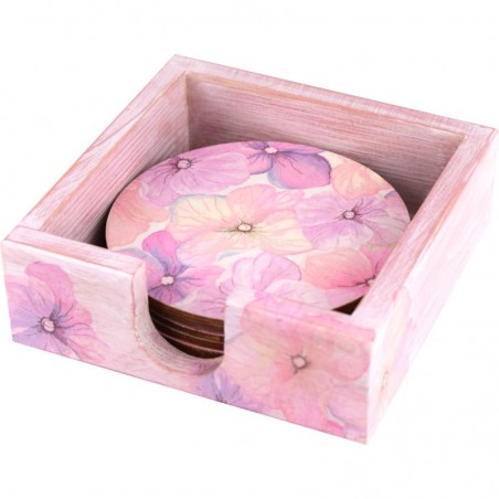 A set of decorative round coasters in a gift box